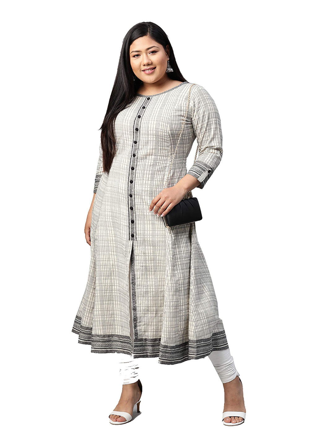 Women's Plus Size Plus Size Cotton Slub Geometric Printed Anarkali Kurta