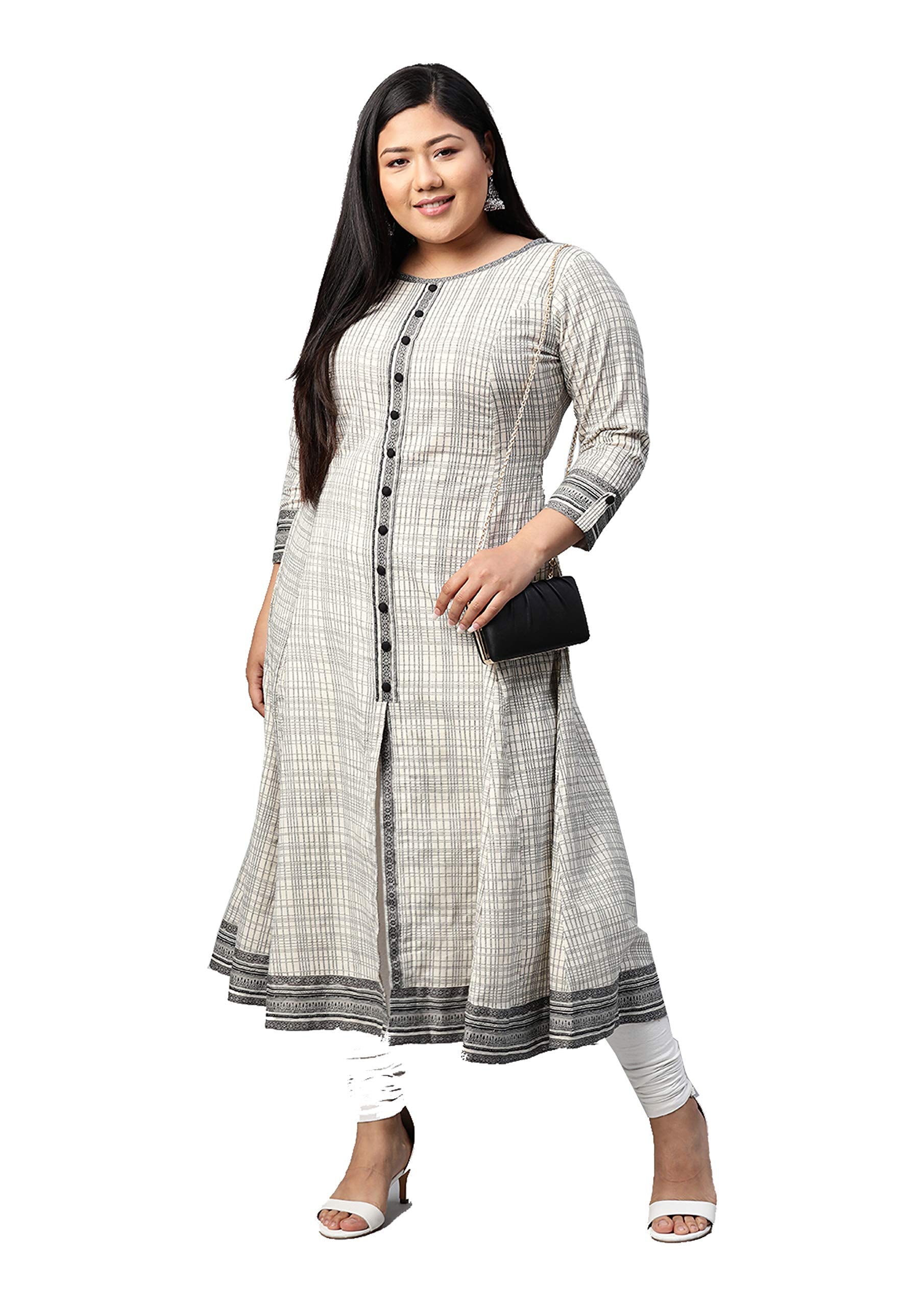 Women's Plus Size Plus Size Cotton Slub Geometric Printed Anarkali Kurta