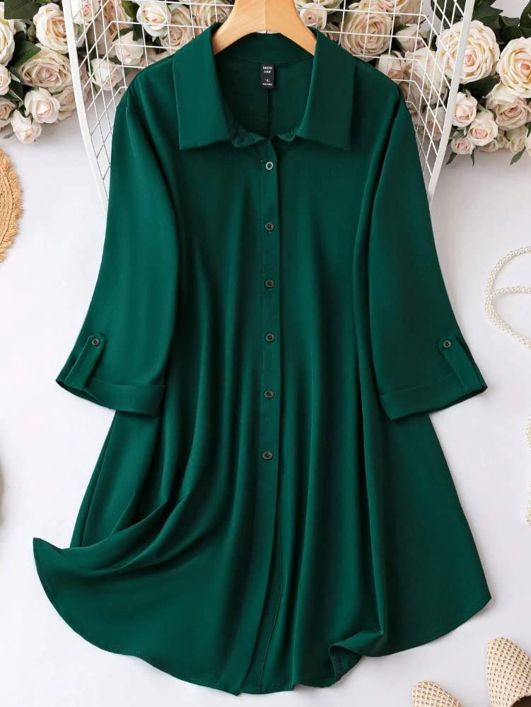Eva's Fashion Western Dress || Rayon Solid Button Front Shirt Dress for Women || Roll Tab Sleeve & Collared Neck Flared Dress || Office || Summer Short Dresses for Women.