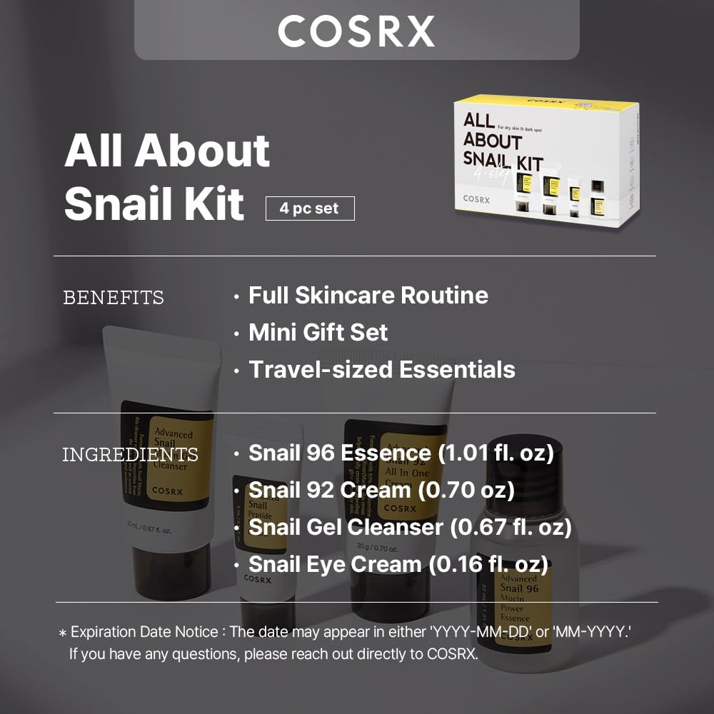 COSRX All About Snail Korean Skincare | TSA Approved Travel Size