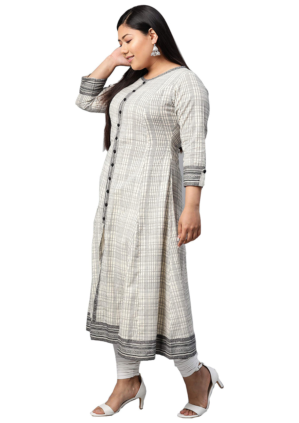 Women's Plus Size Plus Size Cotton Slub Geometric Printed Anarkali Kurta