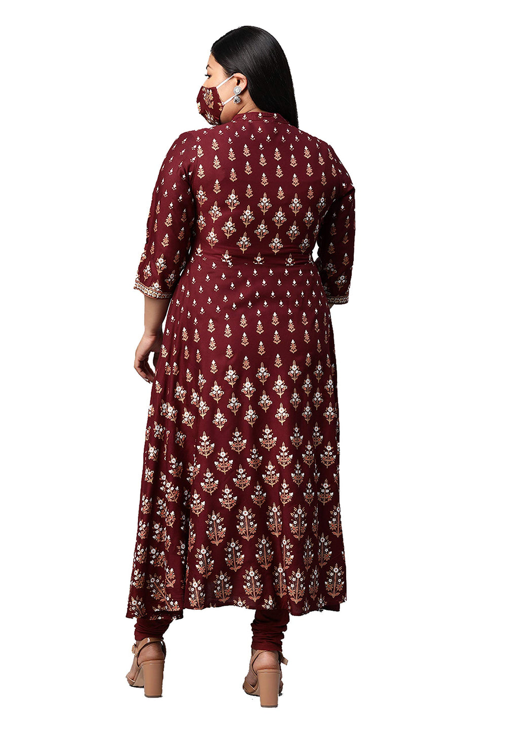 Evas Women's Plus Size Plus Size Rayon Floral Printed Anarkali Kurta