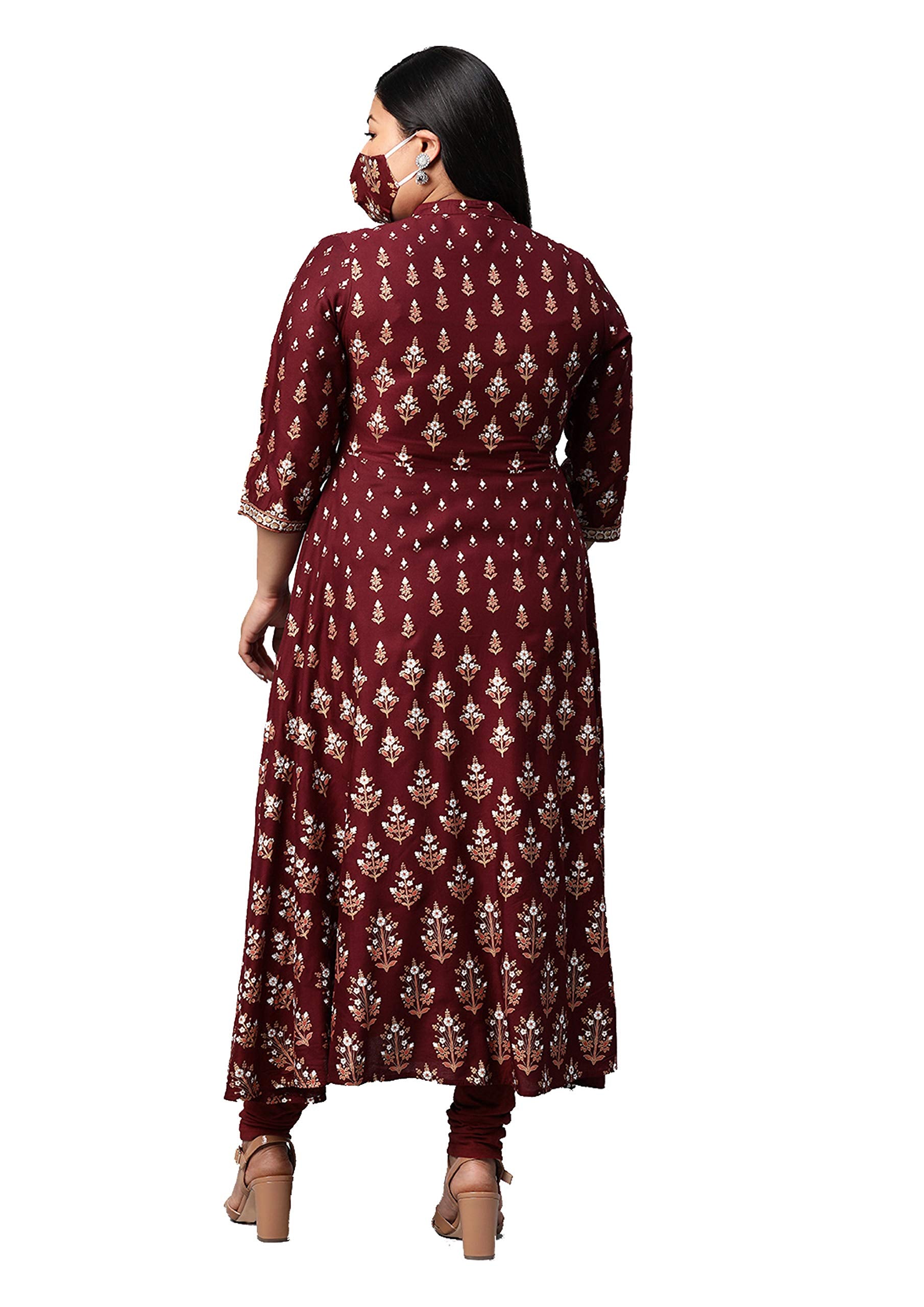 Evas Women's Plus Size Plus Size Rayon Floral Printed Anarkali Kurta