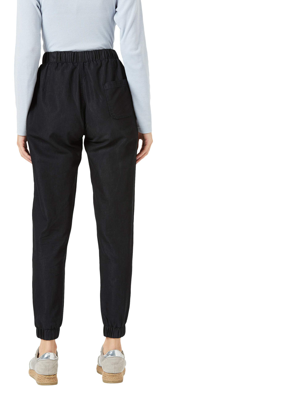 Women's Black Regular Length Mid Rise Clean Look Regular Fit Denim Joggers