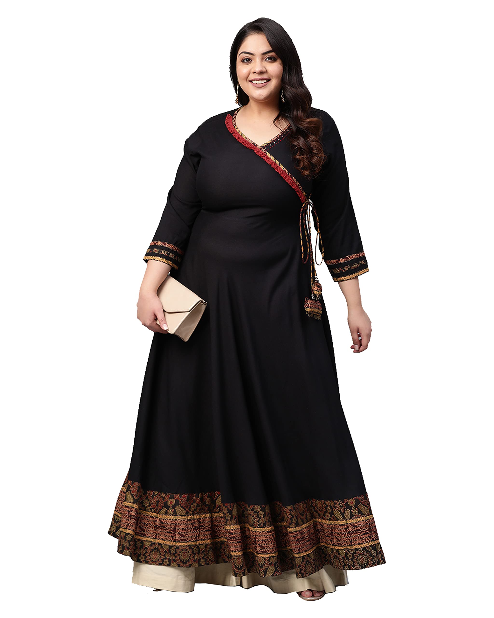 Evas Women's Rayon Printed Angrakha Kurta