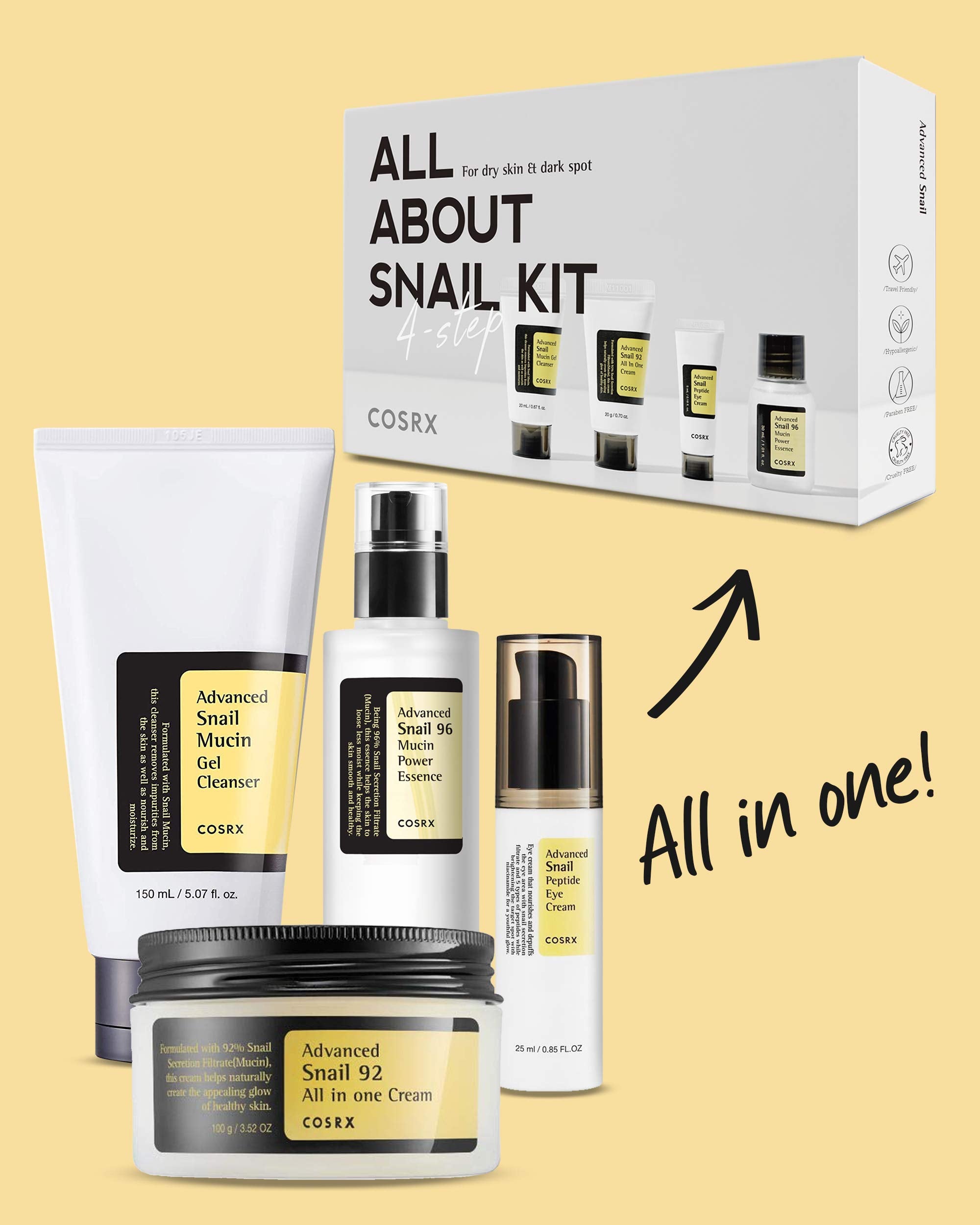 COSRX All About Snail Korean Skincare | TSA Approved Travel Size