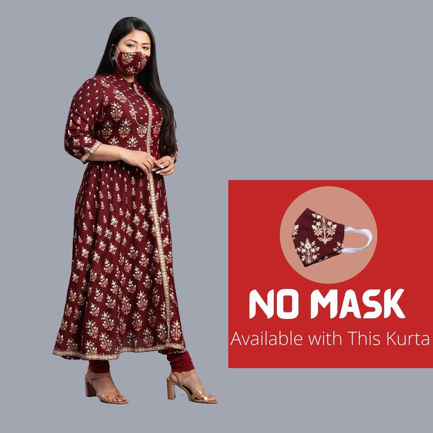 Evas Women's Plus Size Plus Size Rayon Floral Printed Anarkali Kurta