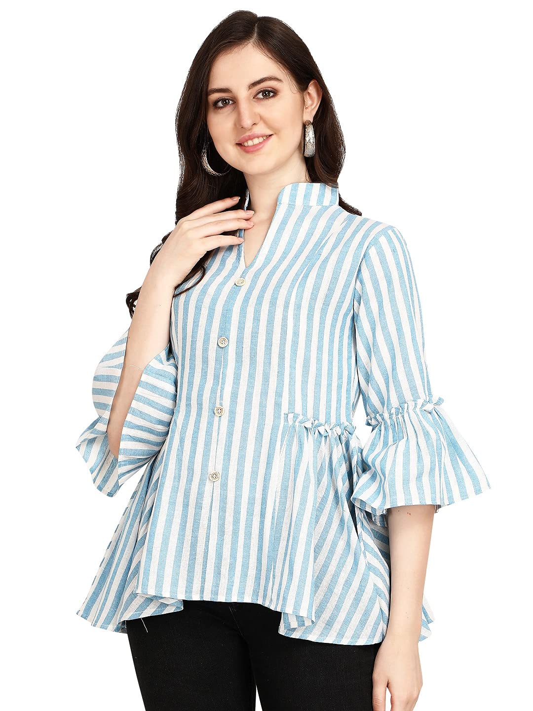 Eva's Fashion Women's Rayon Sparkle Lining Tops Shimmer Glitter Loose Collor Long Butterfly Sleeve Party Tunic Dressy Tops