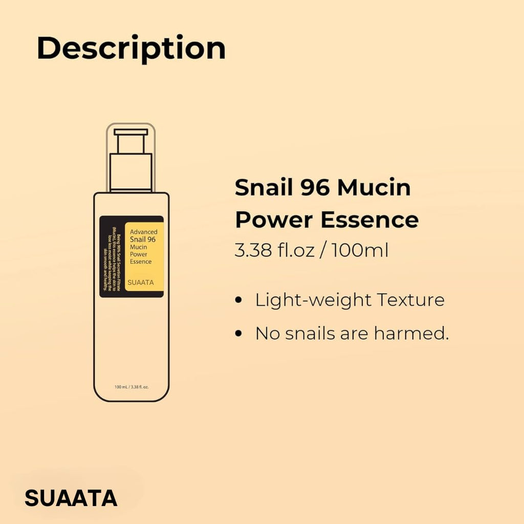 SUAATA Snail Mucin 96% Power Repairing Essence 3.38 fl.oz 100ml