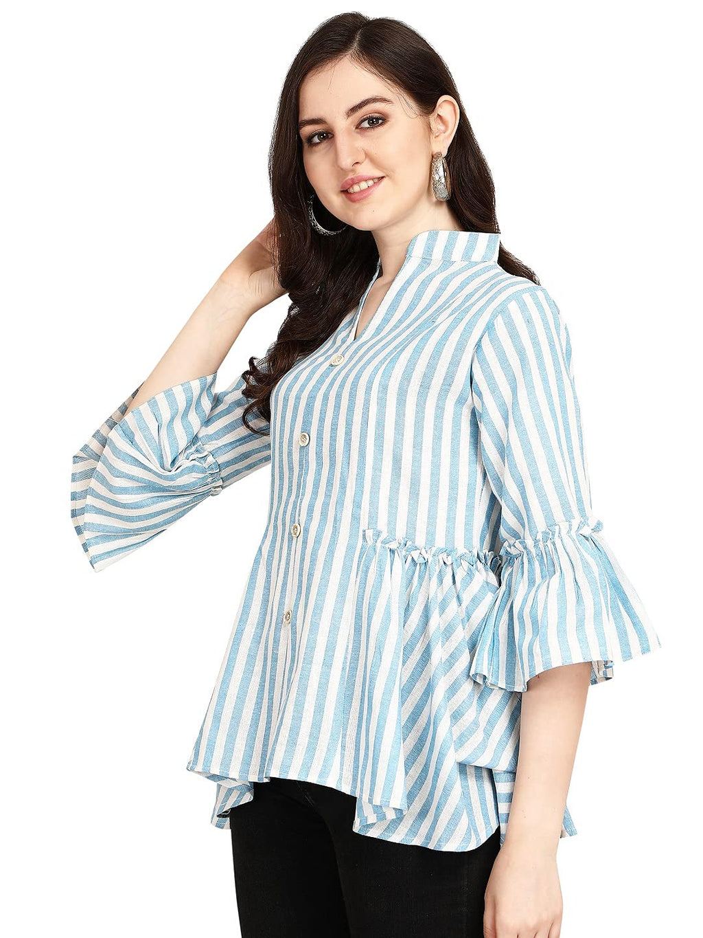 Eva's Fashion Women's Rayon Sparkle Lining Tops Shimmer Glitter Loose Collor Long Butterfly Sleeve Party Tunic Dressy Tops