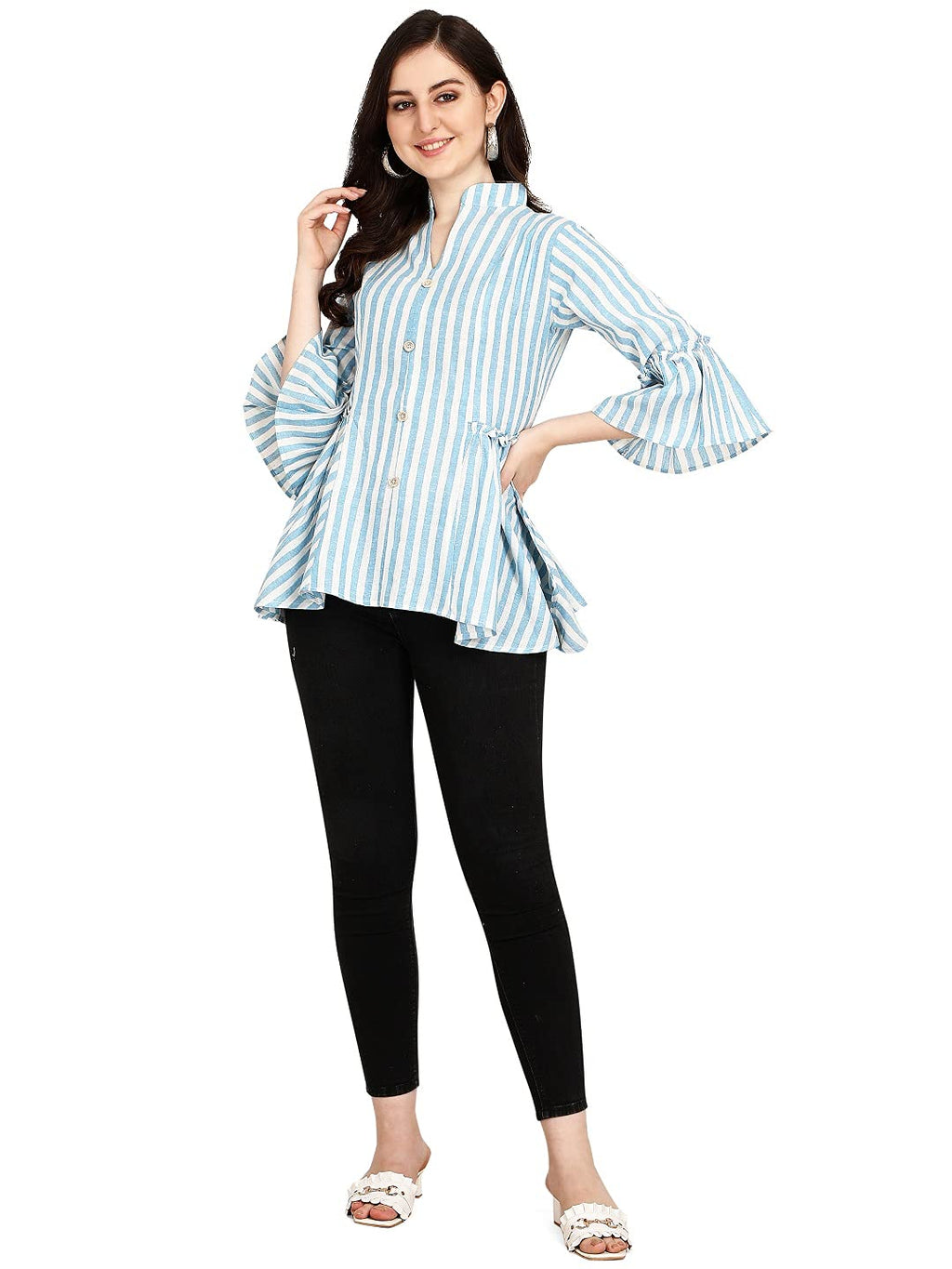 Eva's Fashion Women's Rayon Sparkle Lining Tops Shimmer Glitter Loose Collor Long Butterfly Sleeve Party Tunic Dressy Tops