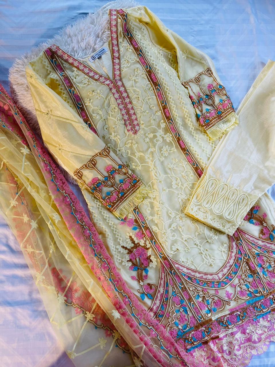 Evas Net Embroidery Suit yellow